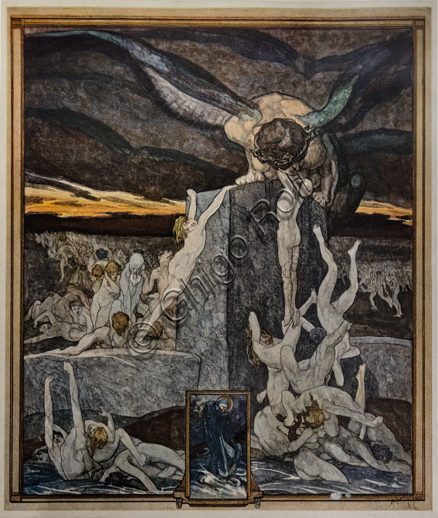 “The Simoniacs, Hell, canto XIX”, by Franz von Bayros, 1921, illustration.