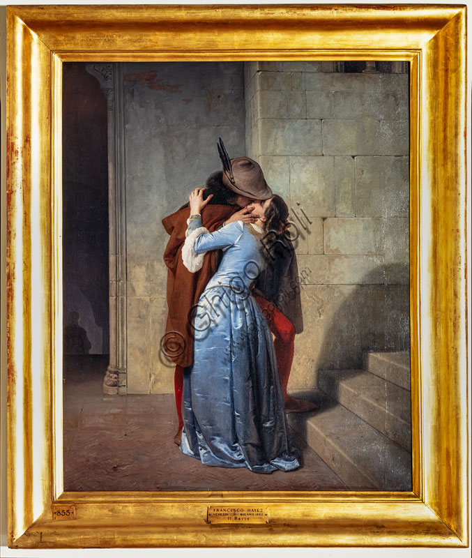 “Il bacio. Episodio della giovinezza. Costumi del secolo XIV”, meglio noto come “Il bacio”, dipinto a olio su tela di Francesco Hayez, realizzato nel 1859.
