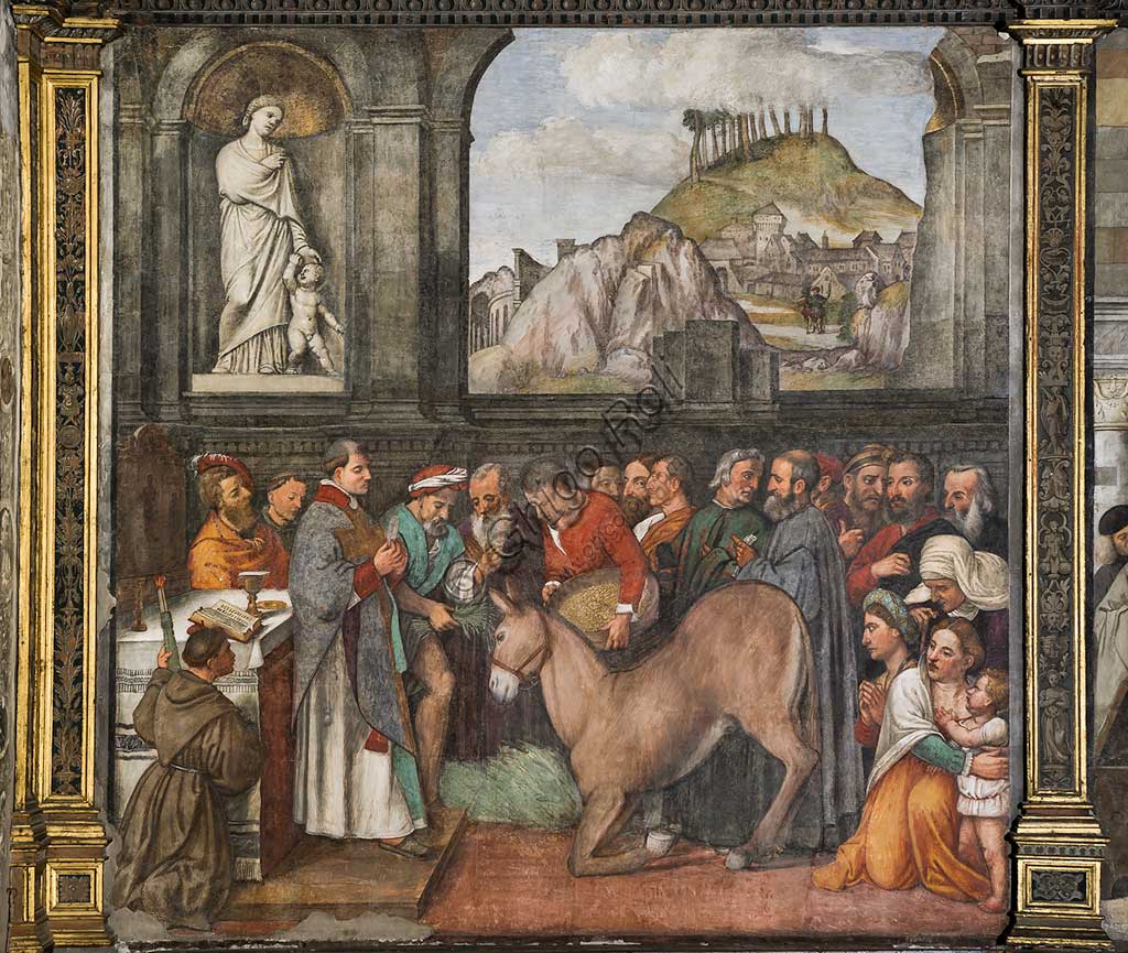   Padua, Basilica di St Anthony or of the Saint, Scuola del Santo (School of the Saint), Salon,  the northern wall: - "The miracle of the mule," fresco by Girolamo Tessari, known as Girolamo Dal Santo, 1515