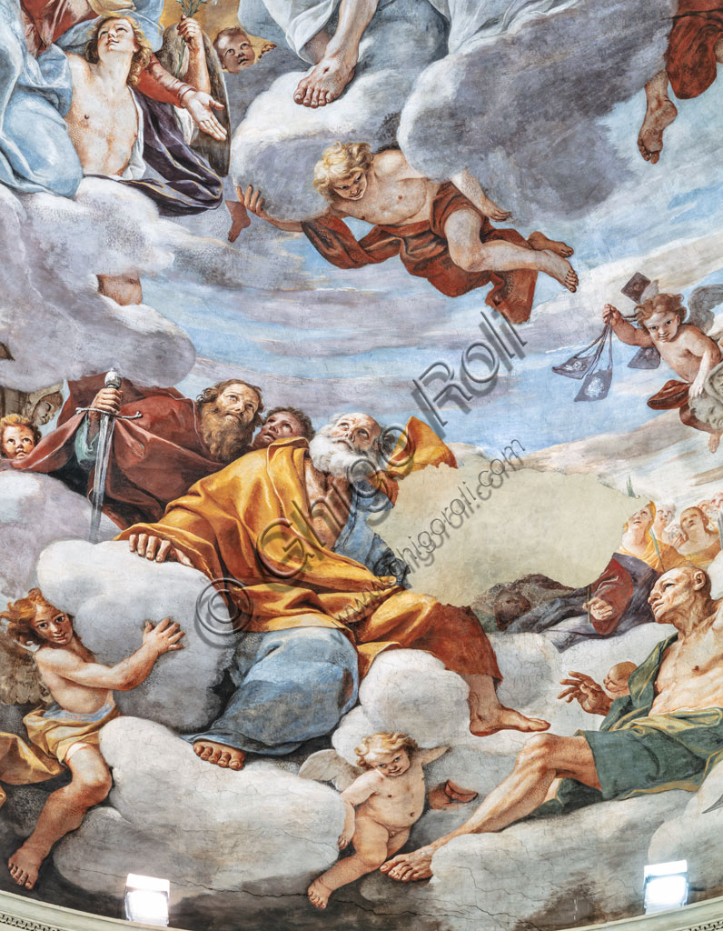“Il Paradiso”, affresco di Mattia Preti, 1651-2, cupola della Chiesa di S. Biagio nel Carmine a Modena. Particolare.