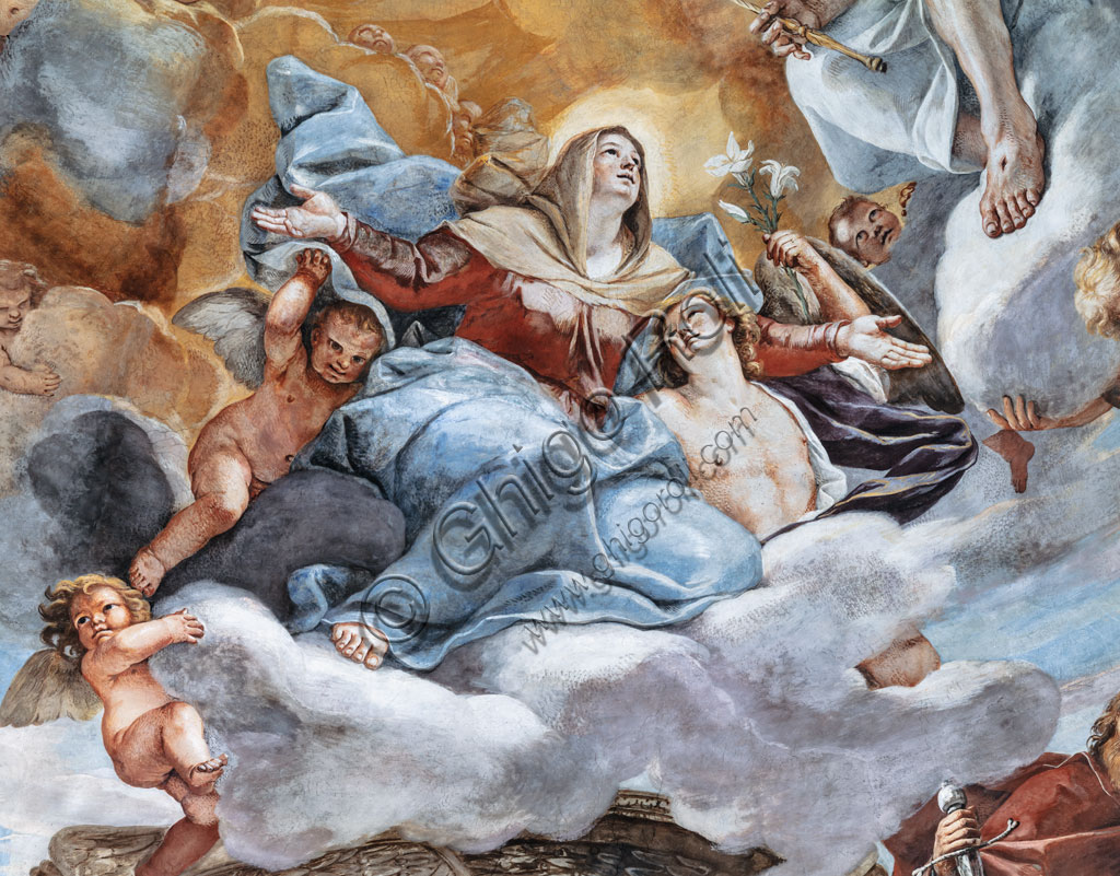 “Il Paradiso”, affresco di Mattia Preti, 1651-2, cupola della Chiesa di S. Biagio nel Carmine a Modena. Particolare.