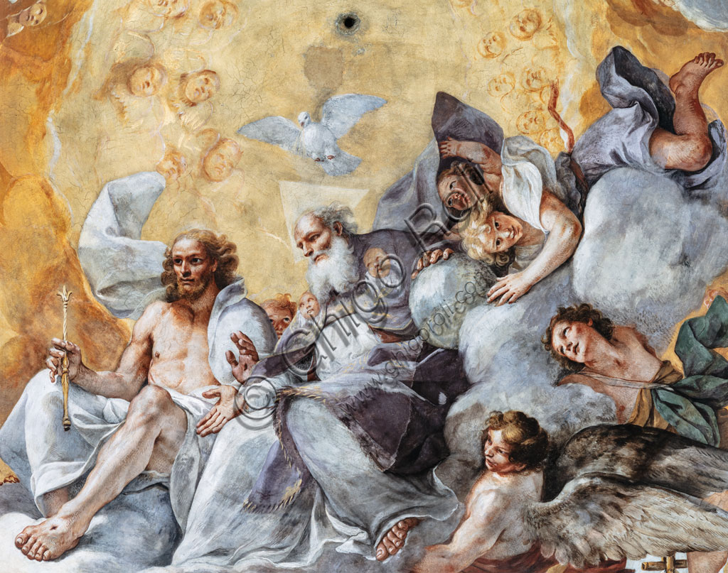 “Il Paradiso”, affresco di Mattia Preti, 1651-2, cupola della Chiesa di S. Biagio nel Carmine a Modena. Particolare.