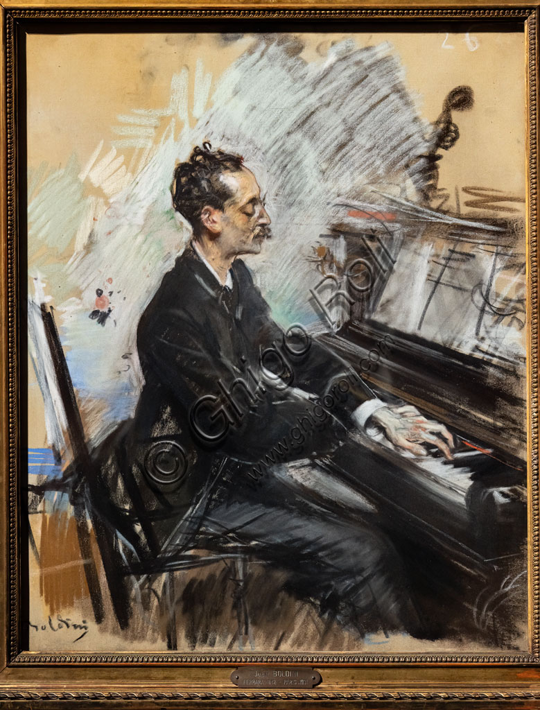 “The pianist Rey Colaço”, by Giovanni Boldini, 1883, pastels on cardboard applied on canvas.