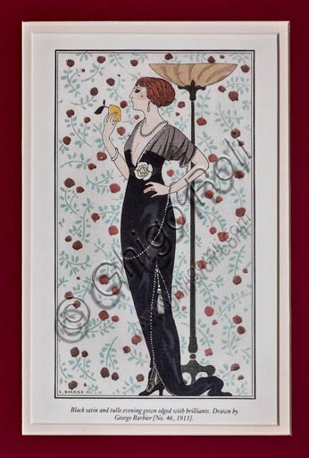 Illustrazione d'epoca  di George Barbier (stile Art Déco): modello di abito (inizio XX secolo).