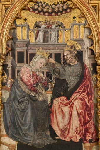 Modena, Galleria Estense: Polyptych on golden background "Coronation of the virgin and Saints", tempera panel painting, cm. 288 x 220 , by Agnolo e Bartolomeo degli Erri. Detail.