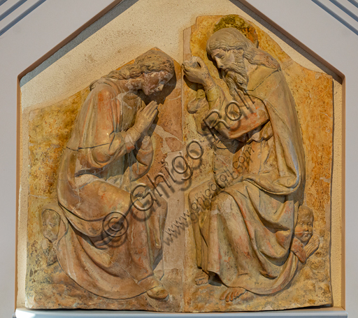 Montefalco, Museum of St. Francis: "Coronation of the Virgin", by workshop of Andrea della Robbia, first half of the XVI century, polychrome terracotta.