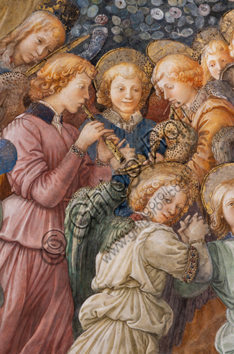 Spoleto, Duomo (Cattedrale di Santa Maria Assunta), presbiterio, catino dell'abside: "Incoronazione di Maria", affresco di Filippo Lippi, con l'aiuto di Fra' Diamante e Pier Matteo d'Amelia, 1468-9. Particolare con angeli.