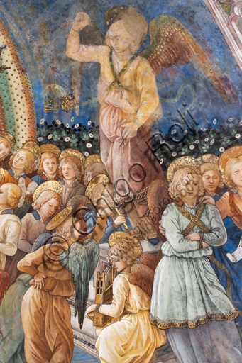 Spoleto, Duomo (Cattedrale di Santa Maria Assunta), presbiterio, catino dell'abside: "Incoronazione di Maria", affresco di Filippo Lippi, con l'aiuto di Fra' Diamante e Pier Matteo d'Amelia, 1468-9. Particolare con angeli.