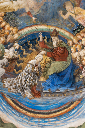 Spoleto, Duomo (Cattedrale di Santa Maria Assunta), presbiterio, catino dell'abside: "Incoronazione di Maria", affresco di Filippo Lippi, con l'aiuto di Fra' Diamante e Pier Matteo d'Amelia, 1468-9. Particolare.