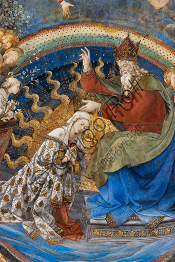 Spoleto, Duomo (Cattedrale di Santa Maria Assunta), presbiterio, catino dell'abside: "Incoronazione di Maria", affresco di Filippo Lippi, con l'aiuto di Fra' Diamante e Pier Matteo d'Amelia, 1468-9. Particolare.