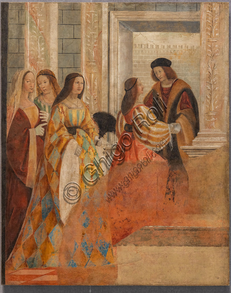 Brescia, Pinacoteca Tosio Martinengo: "Meeting of the Betrothed Couple", By Floriano Ferramola, 1517-8. Detached fresco.