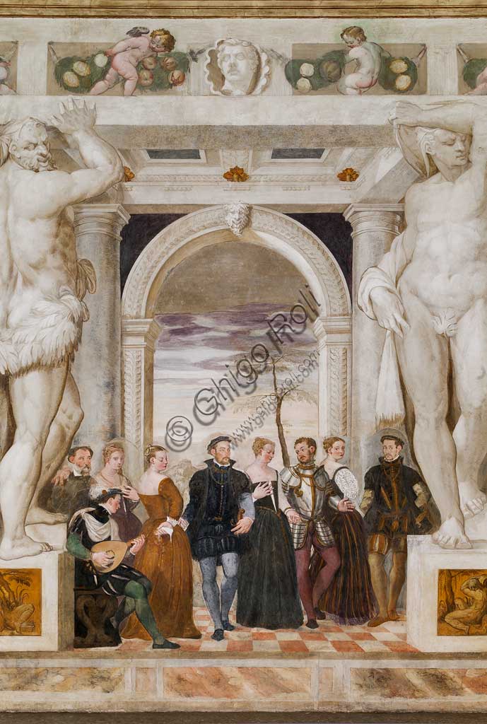 Caldogno, Villa Caldogno, main hall: "Invitation to the Dance";". Fresco by Giovanni Antonio Fasolo, about 1570.