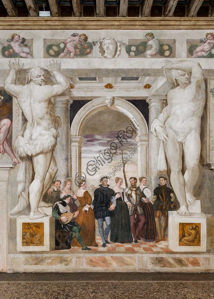 Caldogno, Villa Caldogno, main hall: "Invitation to the Dance";". Fresco by Giovanni Antonio Fasolo, about 1570.