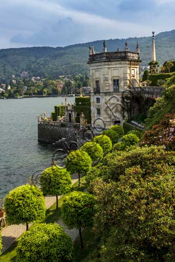   Isola Bella, the Borromeo Palace, the park with the Baroque Italian garden: partial view of the terraces and Torre dei Venti (Wind Tower).