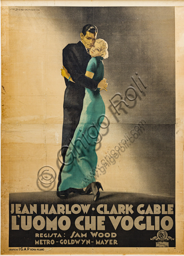 “Jean Harlow e Clark Gable. L’uomo che voglio”, illustrazione di Marcello Dudovich, 1933, cromolitografia su carta.