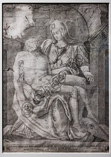 “La Pietà di Michelangelo”, di Antonio Salamanca (da Nicolas Béatrizet), 1547. Si tratta della prima traduzione a stampa del capolavoro di Michelangelo.