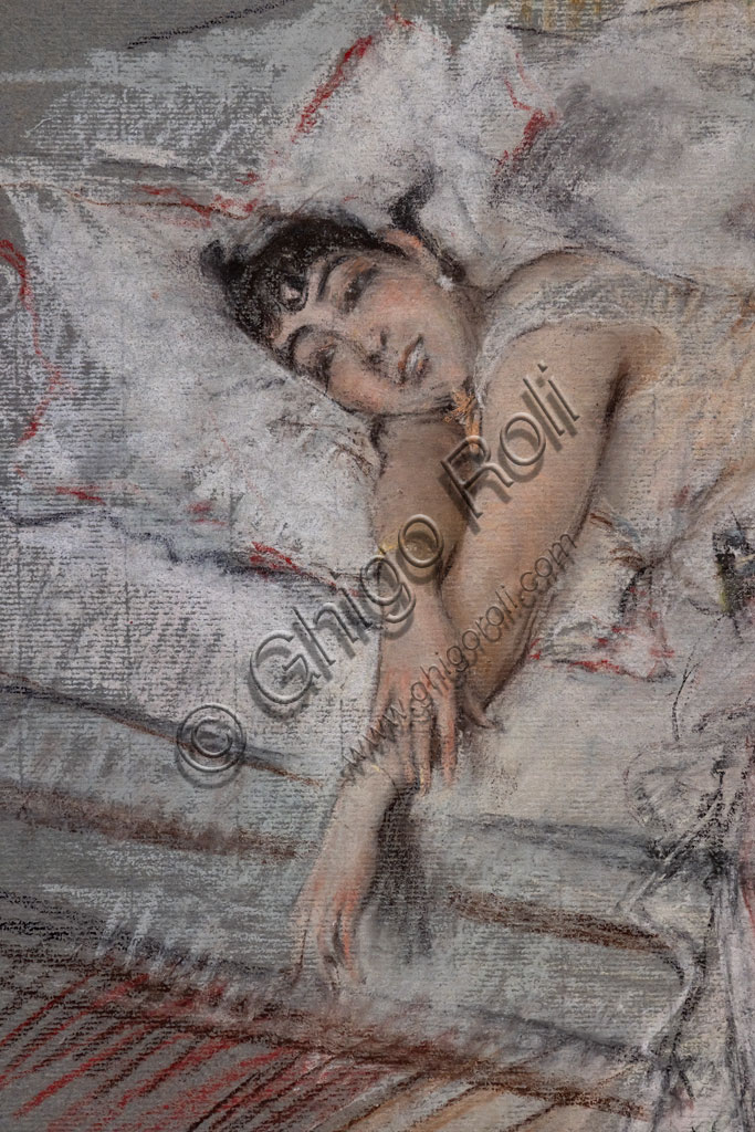 “The Countess of Rasty in Bed ”, by Giovanni Boldini, 1880, pastel on paper.Detail.