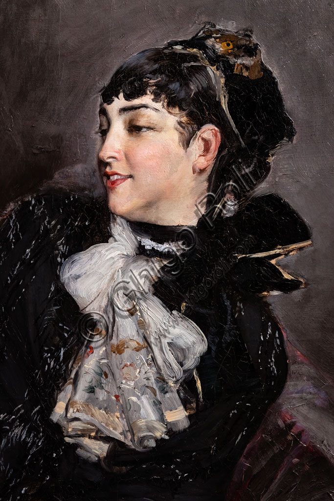 “La Contessa de Rasty sul divano”, di Giovanni Boldini, 1878, olio su tela.Particolare.