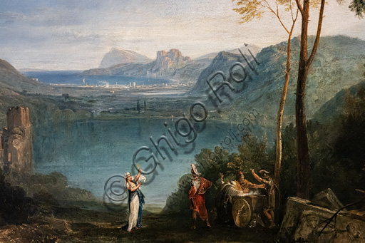 Joseph Mallord William Turner: "The Lake of Avernus, Aeneas, the Cumaean Sybil", oil painting, 1814-5. Detail.
