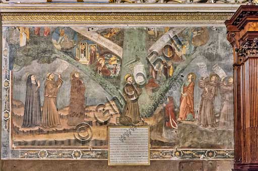 Bergamo, Città alta, Basilica of Santa Maria Maggiore, right transept: "The Tree of Life", fresco following Giotto style, realised in 1347.