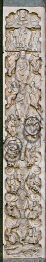 Genova, Duomo (Cattedrale di S. Lorenzo), lato ovest, la facciata, il portale maggiore, stipite di destra: "L'albero di Jesse", di Maestro dell'Arca del Battista, 1225.