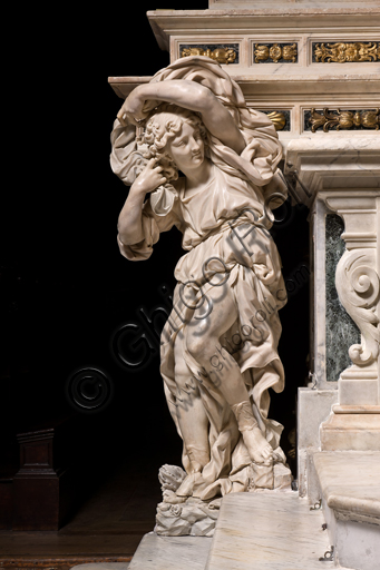 , Genoa, Duomo (St. Lawrence Cathedral), inside, the presbitery: "The high altar - Detail of an angel", by Daniele Solaro (end XVII century).