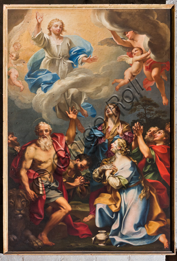 , Genoa, Duomo (St. Lawrence Cathedral), inside, the Southern aisle, southern wall:  "The Ascension with St. Jerome, the Magdalene and saints" (about 1694).