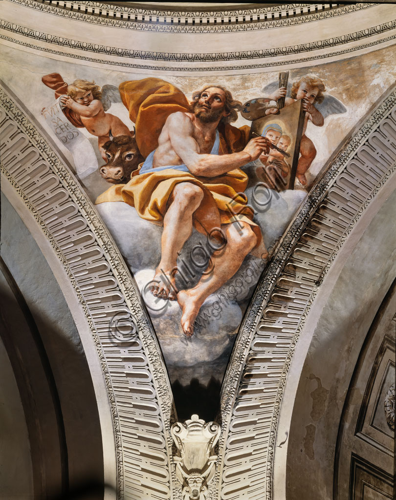 “St. Luke the Evangelist”, fresco by Matti Preti, 1651-2, pendentive of the Church of S. Biagio nel Carmine in Modena. 