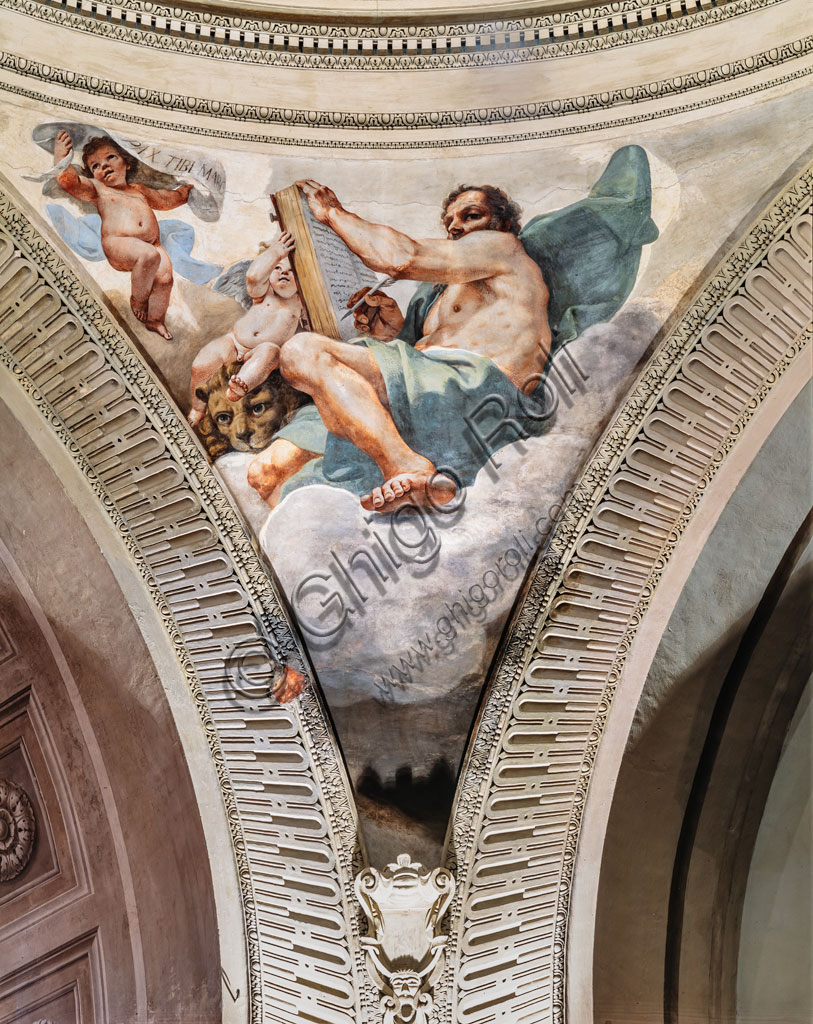 “St. Mark the Evangelist”, fresco by Matti Preti, 1651-2, pendentive of the Church of S. Biagio nel Carmine in Modena. 