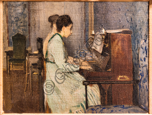 Telemaco Signorini: "Lezione di pianoforte",  1868 circa, olio su tela.