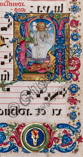 Libreria Piccolomini: corale cod. 101.7, cc. 14r con “Resurrezione di Cristo”, di Pellegrino di Mariano. 