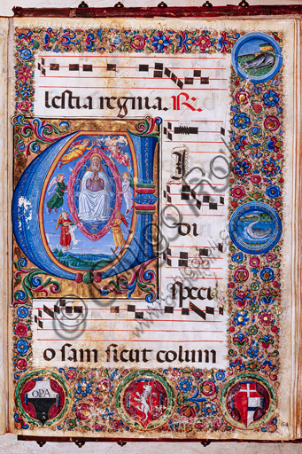 Libreria Piccolomini: corale cod. 15.Q., cc. 64r con “Assunzione della Vergine”, di Guidoccio Cozzarelli e Bernardino Cignoni.