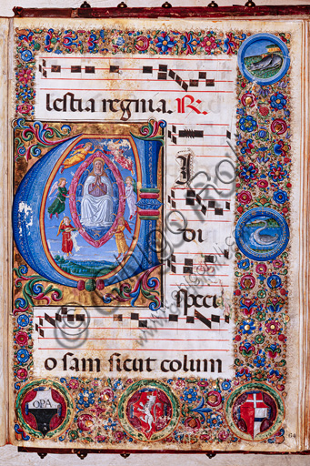 Piccolomini Library: choir book,  cod. 15.Q., ff. 64r with “Assumption of the Virgin”, by Guidoccio Cozzarelli and Bernardino Cignoni.