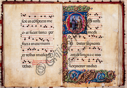 Libreria Piccolomini: corale cod. 17.2, cc. 30v-31r con “Due santi eremiti”, di Liberale da Verona  (1445 ca - 1527/9). 