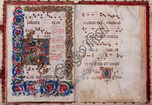 Libreria Piccolomini: corale cod. 19.4, cc. 9v-10r con “Adorazione dei Magi”, di Liberale da Verona  (1445 ca - 1527/9). 
