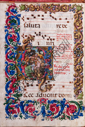 Libreria Piccolomini: corale cod. 19.4, cc. 9v con “Adorazione dei Magi”, di Liberale da Verona  (1445 ca - 1527/9). 