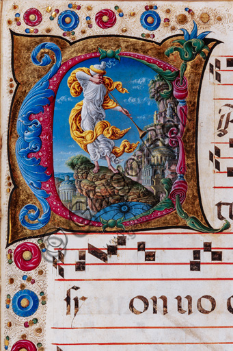 Piccolomini Library: choir book,  cod. 1.A, ff.133r with “Vision of Joel”, by  Liberale da Verona  (about 1445  - 1527/9).  Detail.