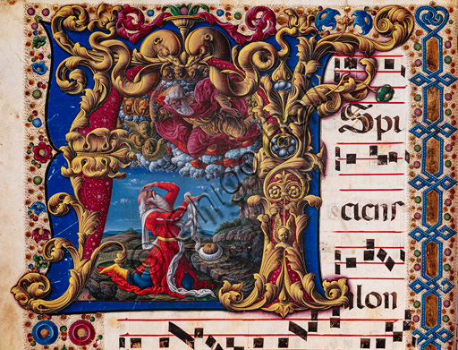 Libreria Piccolomini: corale cod. 1.A, cc.4v con “Visione di Isaia”, di Liberale da Verona  (1445 ca - 1527/9). Particolare.