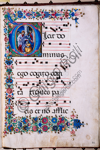 Libreria Piccolomini: corale cod. 25.10, cc. 62r con la “Guarigione della emorroissa”, di Francesco Rosselli e Liberale da Verona  (1445 ca - 1527/9).