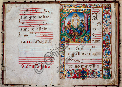 Piccolomini Library: choir book,  cod.  29.13, ff. 29v-30r with “Transfiguration”, by  Florentine illuminator.