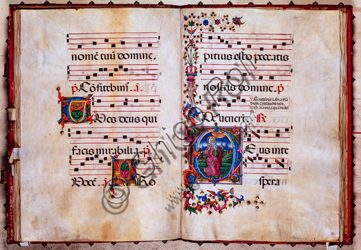 Libreria Piccolomini: corale cod. 4.D, cc. 51v-52r con “Visione di Isaia”, di Pellegrino di Mariano. 