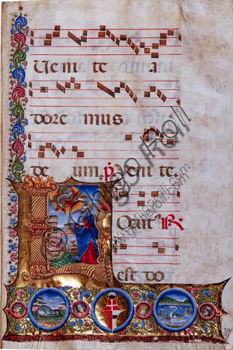 Piccolomini Library: choir book, cod. 6.F, ff. 78v  with “God appearing to Moses”, by Bernardino Cignoni.