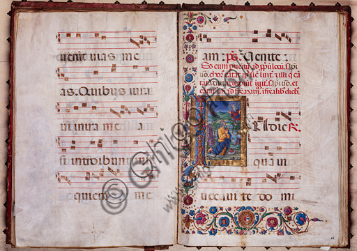 Piccolomini Library: choir book,  cod. 7.G, ff. 40v-41r  with “Vision of Jeremias”, by Guidoccio Cozzarelli.