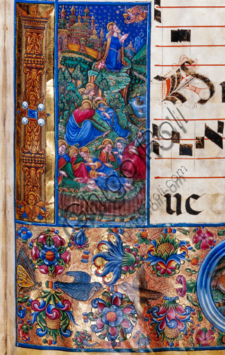 Libreria Piccolomini: corale cod. 8-H, cc. 2r con “Cristo nell’Orto degli Ulivi”, di Bernardino Cignoni. Particolare.