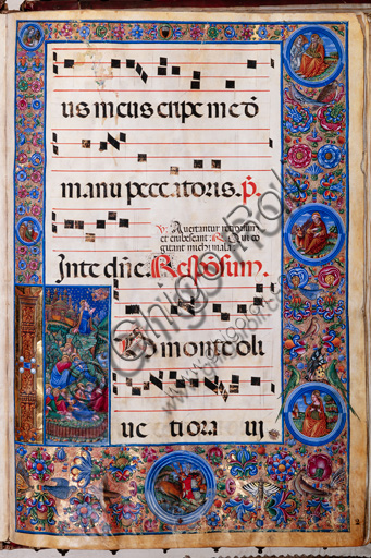 Libreria Piccolomini: corale cod. 8-H, cc. 2r con “Cristo nell’Orto degli Ulivi”, di Bernardino Cignoni. 