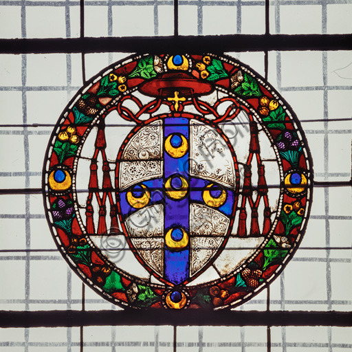 The Piccolomini Library, north west wall: stained glass of the big left window representing the arms of Cardinal Todeschini Piccolomini.