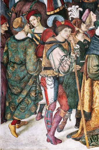 Libreria Piccolomini, registro superiore esterno: “Incoronazione di Pio III (8 ottobre 1503)”, affresco di Bernardino di Betto, detto il Pinturicchio. Particolare con giovane alabardiere.