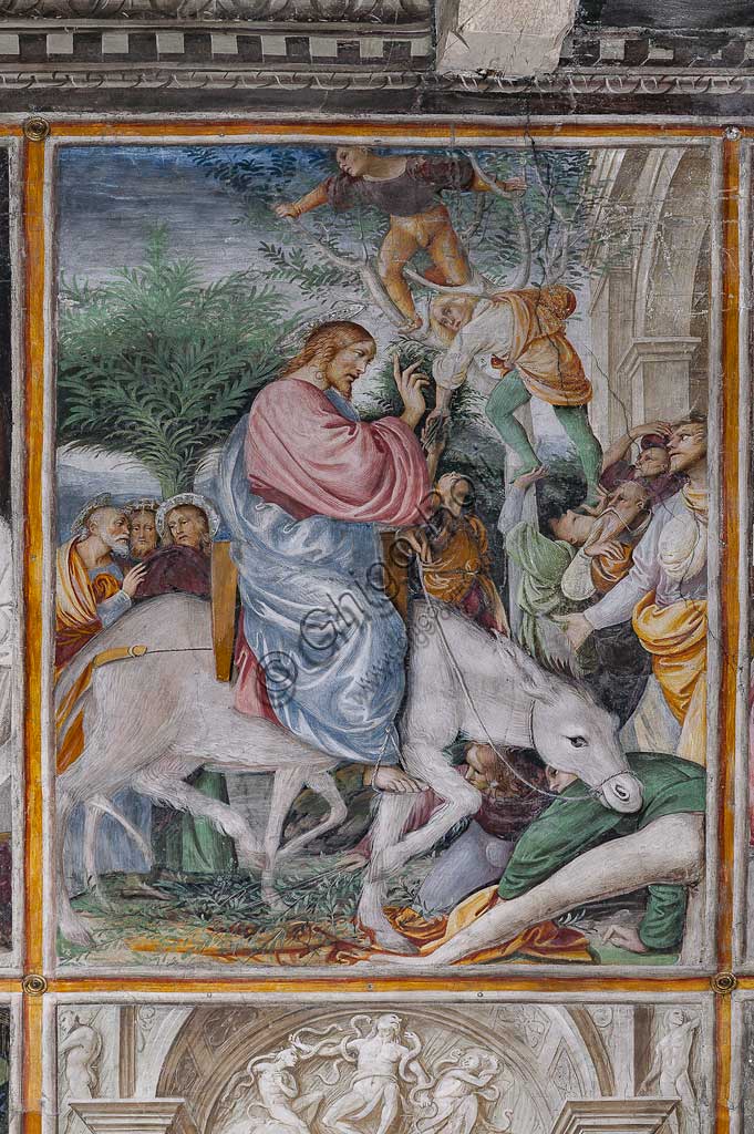 Varallo Sesia, Chiesa di S.ta Maria delle Grazie: affreschi della parete paudenziana “La vita e la passione di Cristo” , di Gaudenzio Ferrari, 1513. Particolare de "L'ingresso di Gesù a Gerusalemme".