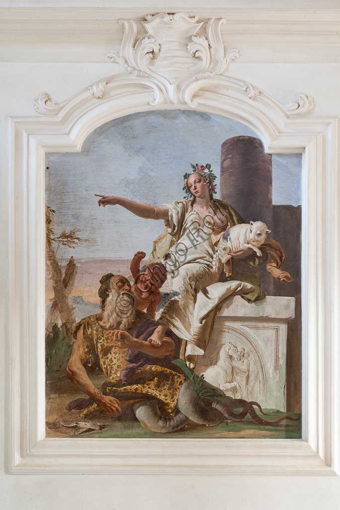 Villa Loschi  Motterle (già Zileri e Dal Verme), salone d'onore: "L'Innocenza scaccia l'Inganno", affresco allegorico di Giambattista Tiepolo (1734).