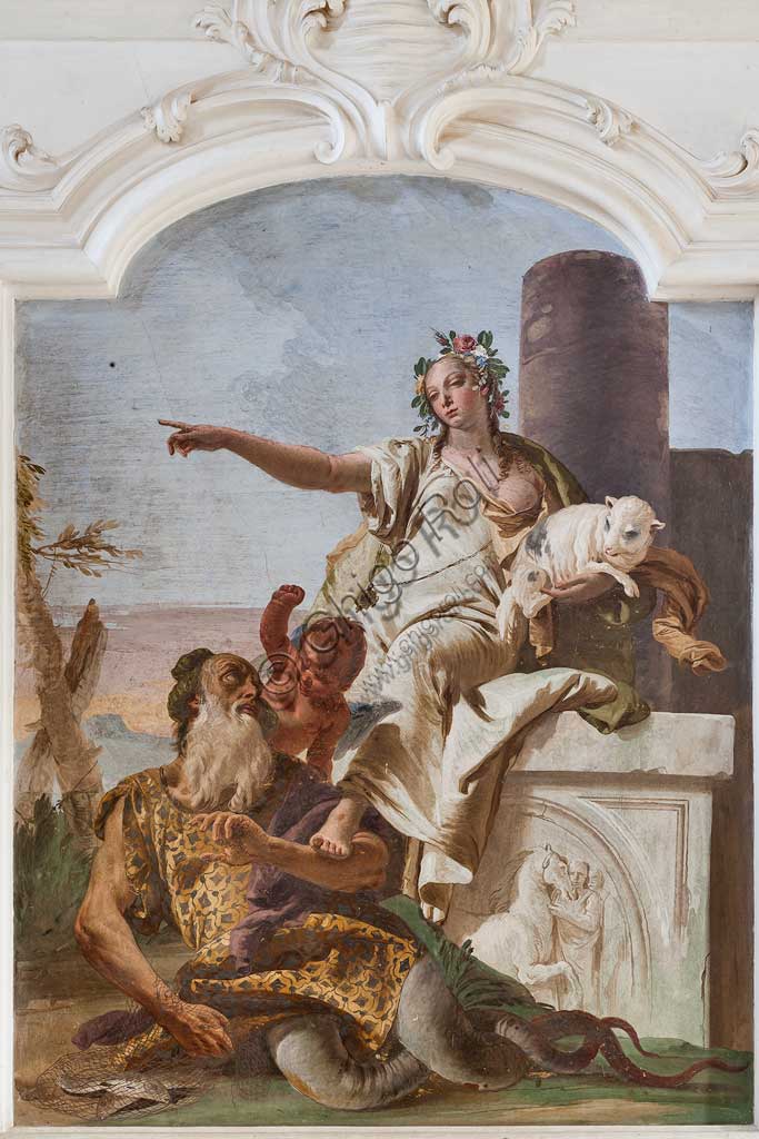 Villa Loschi  Motterle (già Zileri e Dal Verme), salone d'onore: "L'Innocenza scaccia l'Inganno", affresco allegorico di Giambattista Tiepolo (1734).